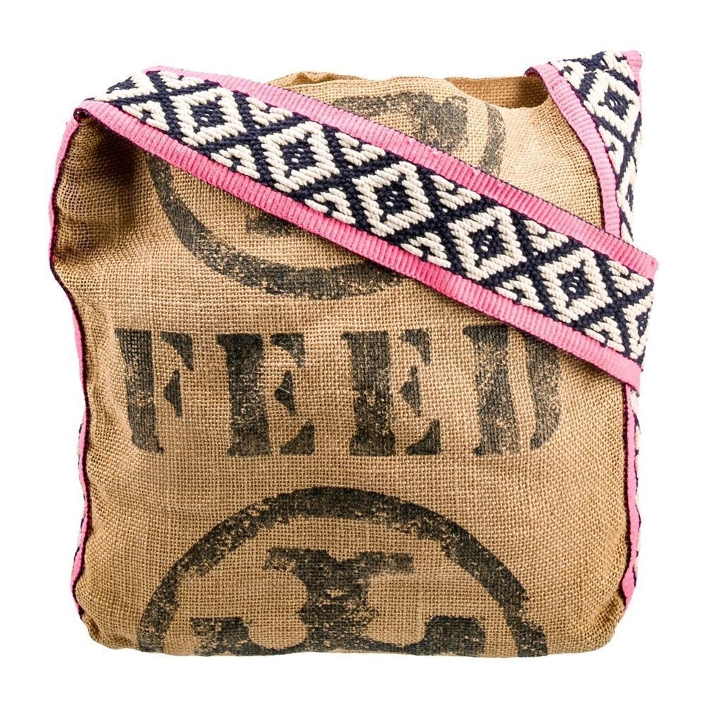 Collaboration TORY BURCH Burlap HOLT RENFREW FEED BAG Shoulder Cross Body Pink